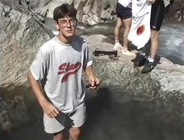 Nick gets ankle deep in the icy mountain river pool, 770m above sea level